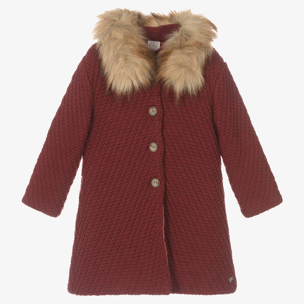 Paz Rodríguez - Girls Red Knitted Wool Coat | Childrensalon