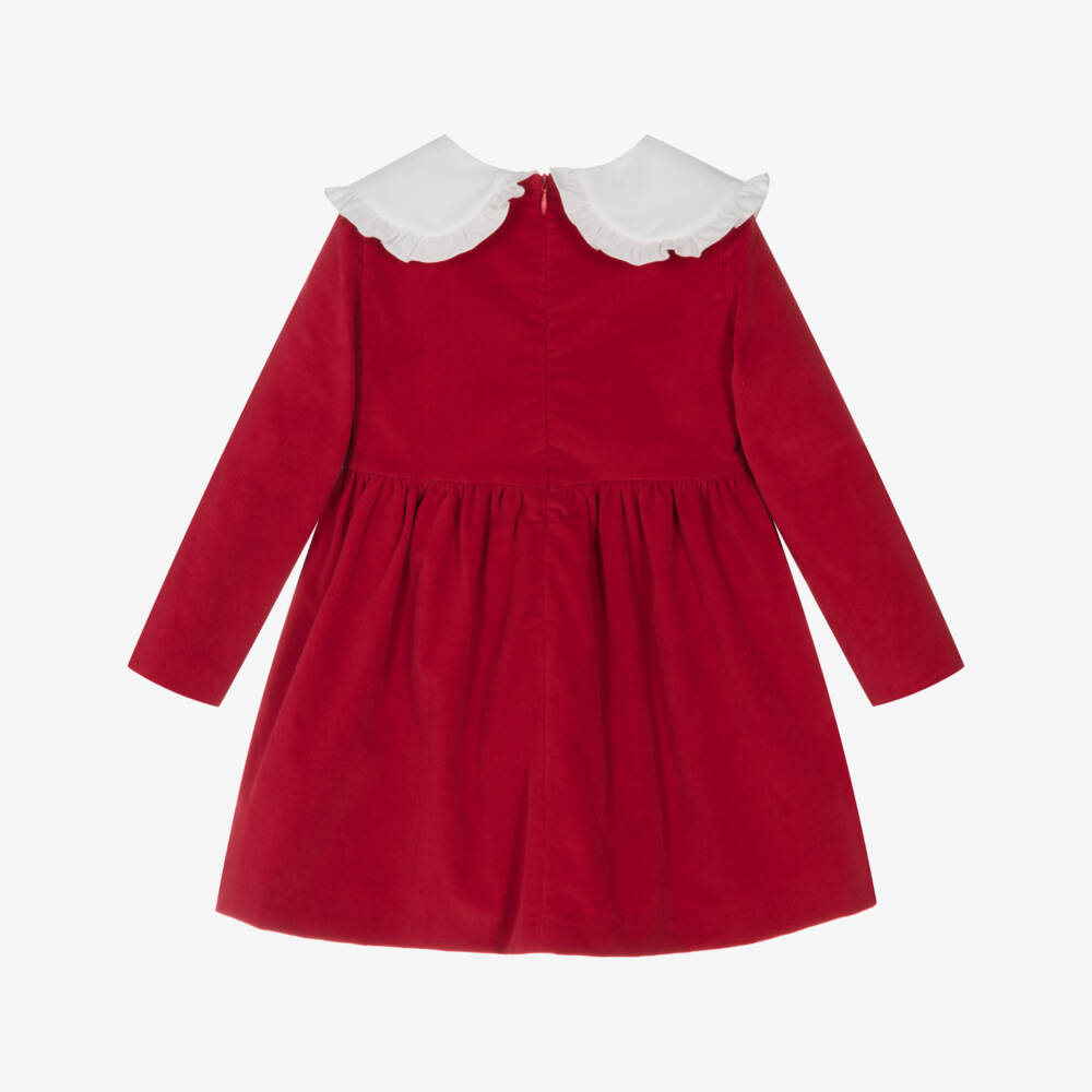 PAZ Rodríguez-Girls Red Velvet Dress with Embroidered Cherry Collar | Childrensalon Outlet