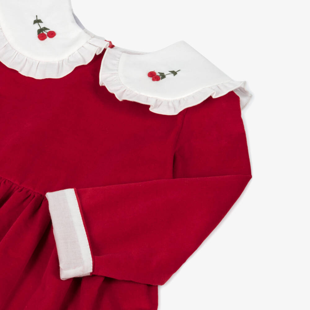 PAZ Rodríguez-Girls Red Velvet Dress with Embroidered Cherry Collar | Childrensalon Outlet