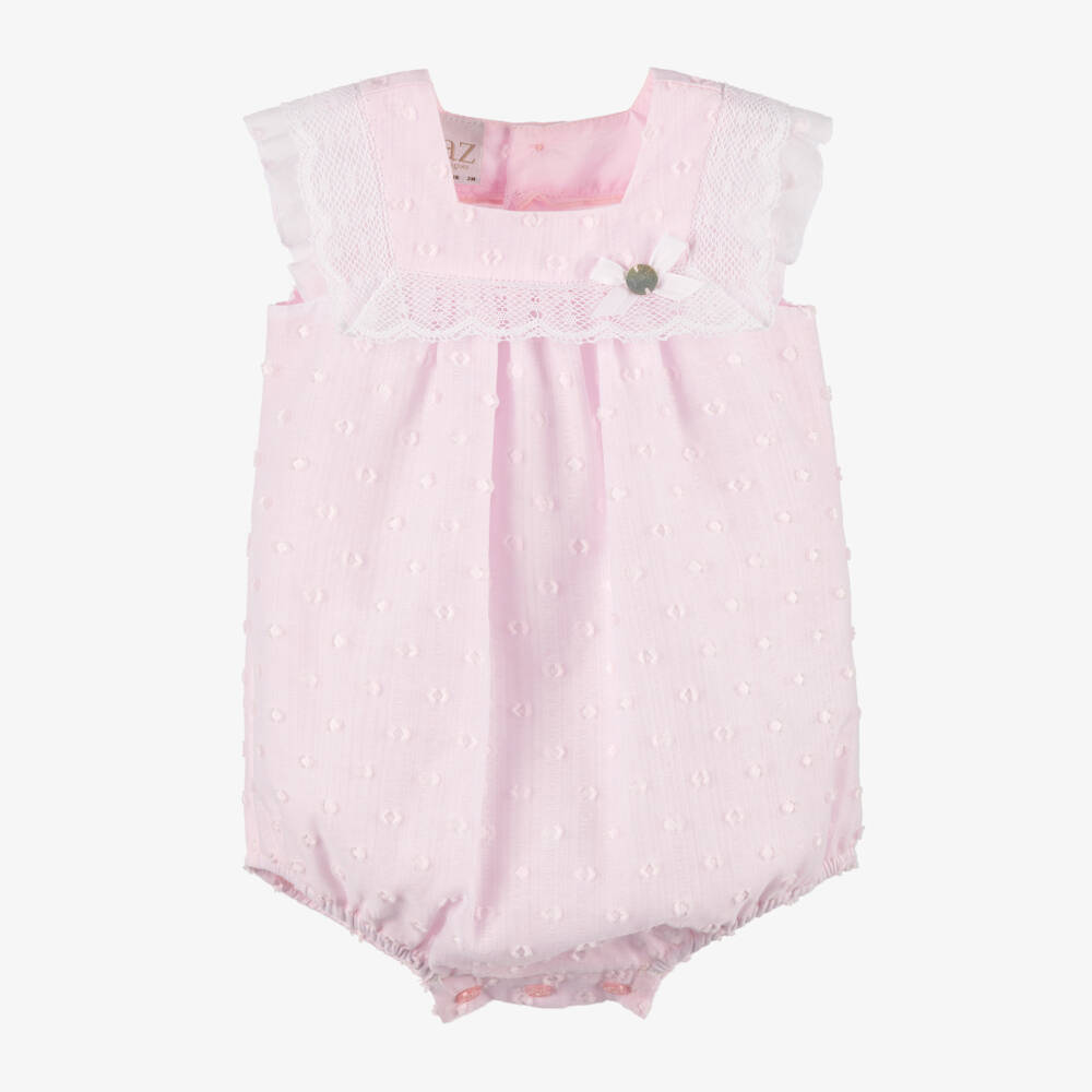 PAZ Rodríguez-Girls Rosy Lace-Trim Cotton Romper | Childrensalon Outlet