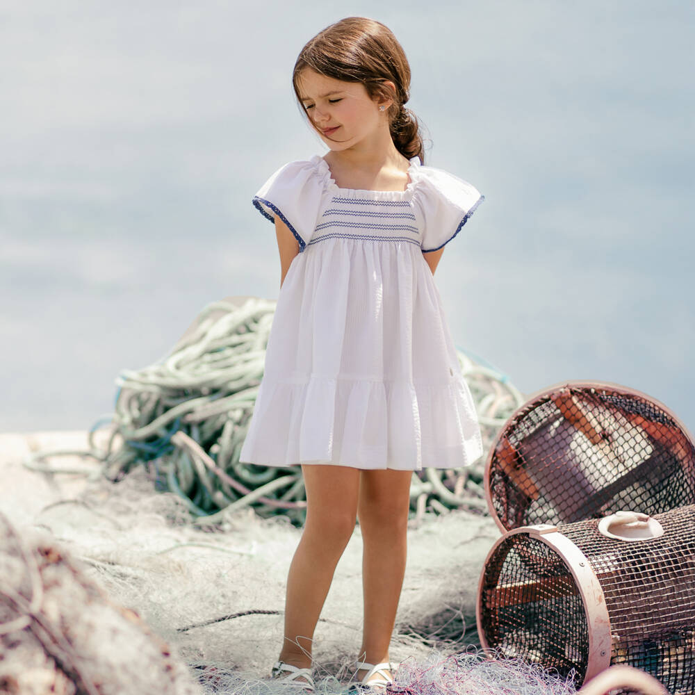 PAZ Rodríguez-فستان بناتي من قماش سييرساكر بتصميم مجعد | Childrensalon Outlet