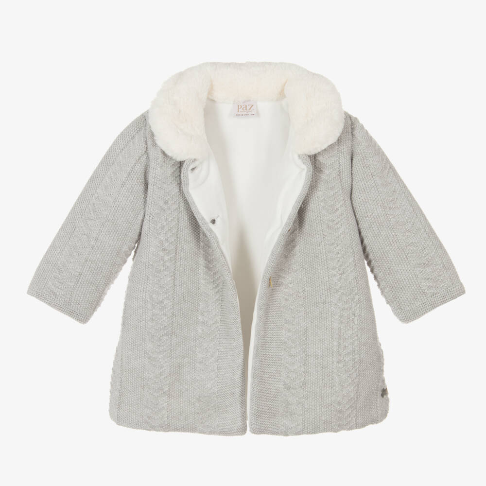 PAZ Rodríguez-Girls Soft Grey Knitted Overcoat | Childrensalon Outlet