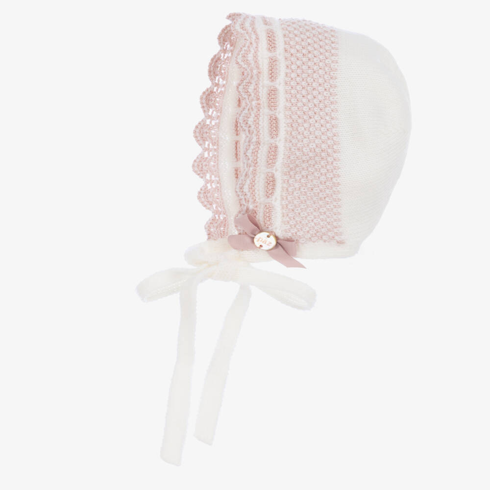 PAZ Rodríguez-Girls Soft Ivory & Blush Knit Bonnet | Childrensalon Outlet