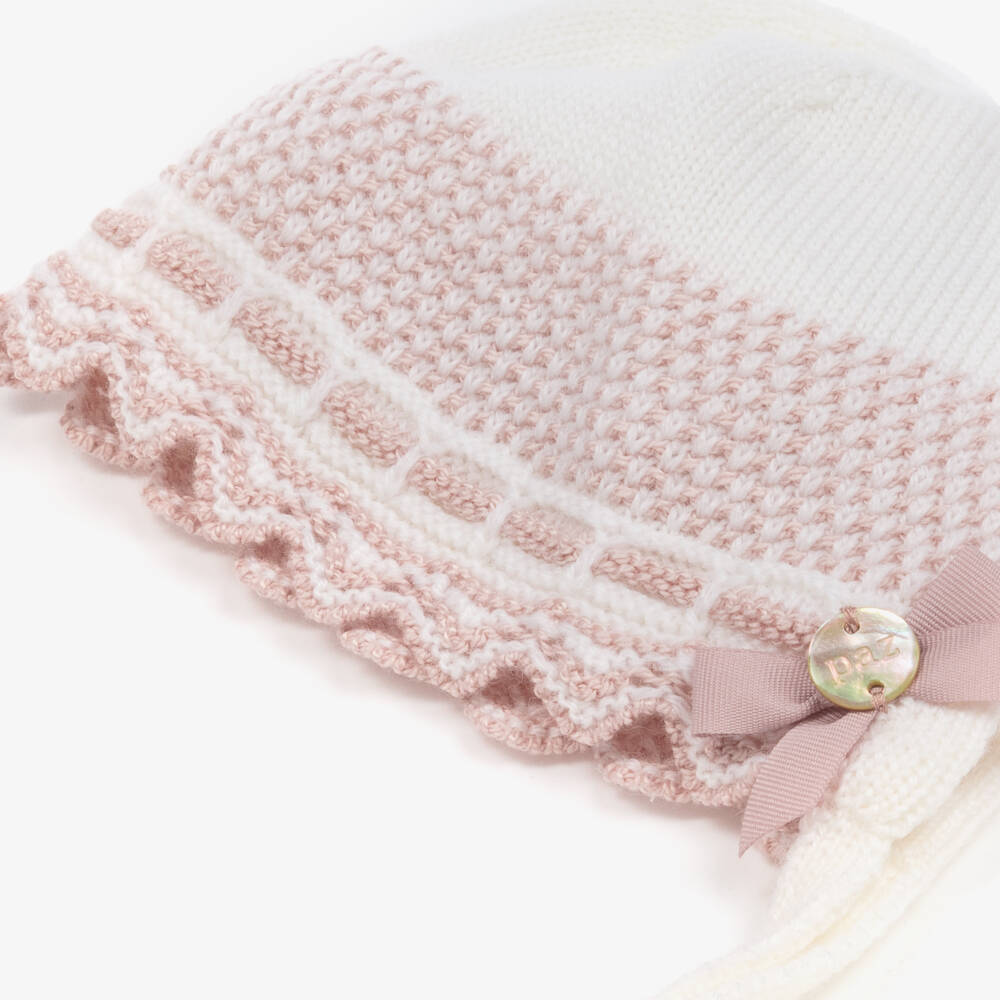 PAZ Rodríguez-Girls Soft Ivory & Blush Knit Bonnet | Childrensalon Outlet