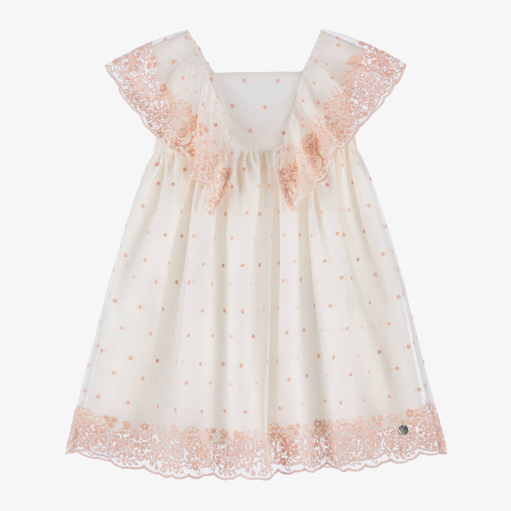 PAZ Rodríguez-Girls Tulle Dress in Ivory & Pink | Childrensalon Outlet