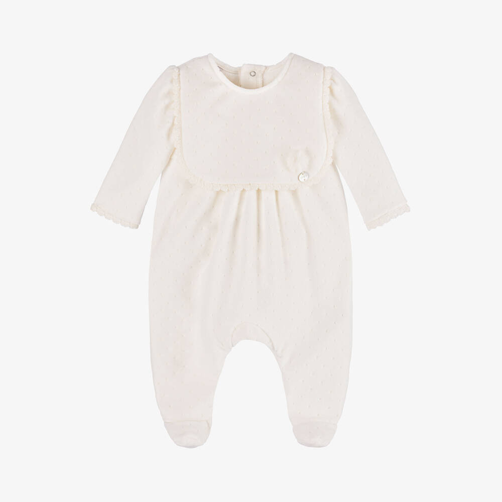 PAZ Rodríguez-Girls Velour Ivory Sleepsuit | Childrensalon Outlet