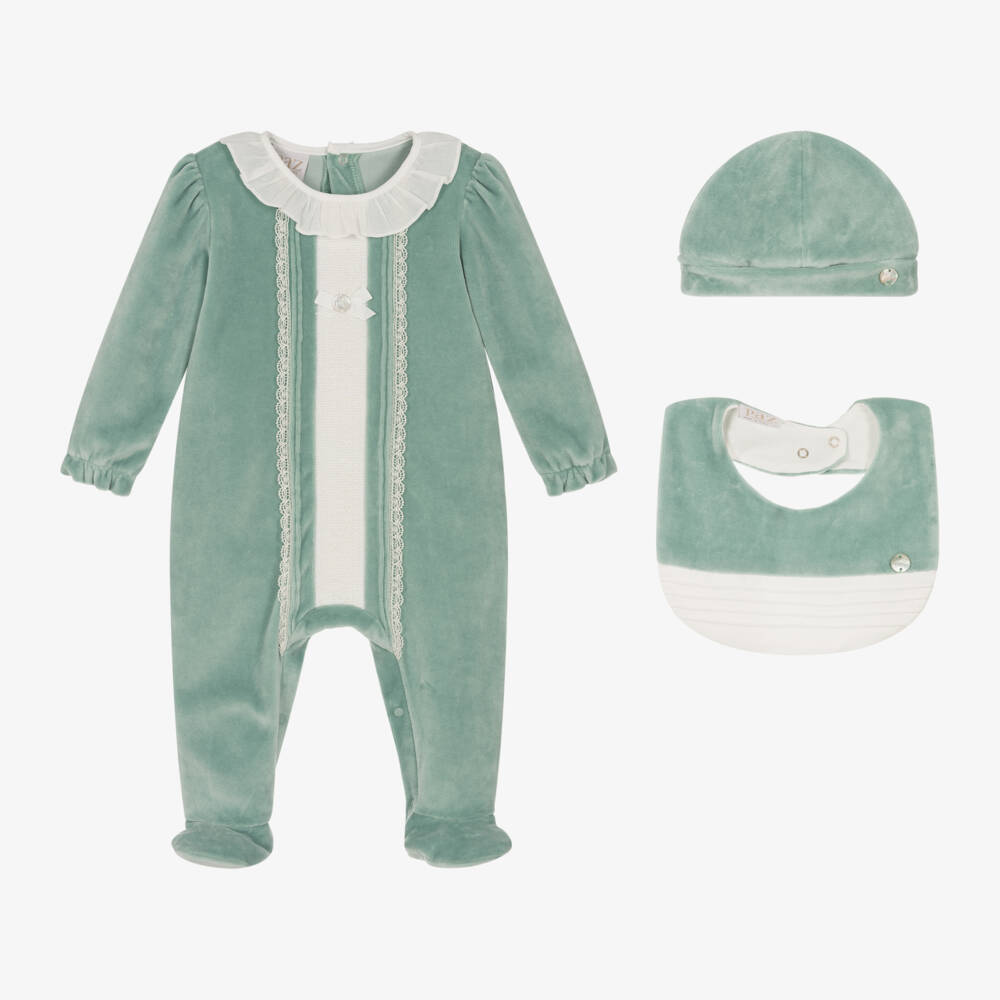 PAZ Rodríguez-Girls Velvet Green Babysuit Trio | Childrensalon Outlet