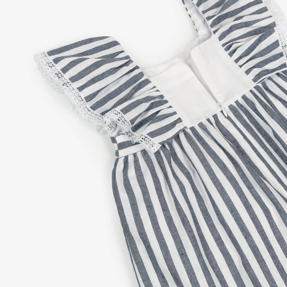 PAZ Rodríguez-Girls White & Navy Blue Stripe Cotton Dress | Childrensalon Outlet
