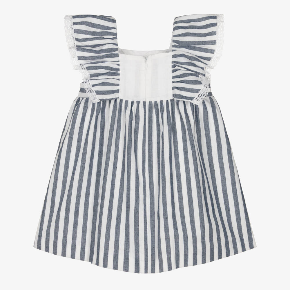 PAZ Rodríguez-Girls White & Navy Blue Stripe Cotton Dress | Childrensalon Outlet