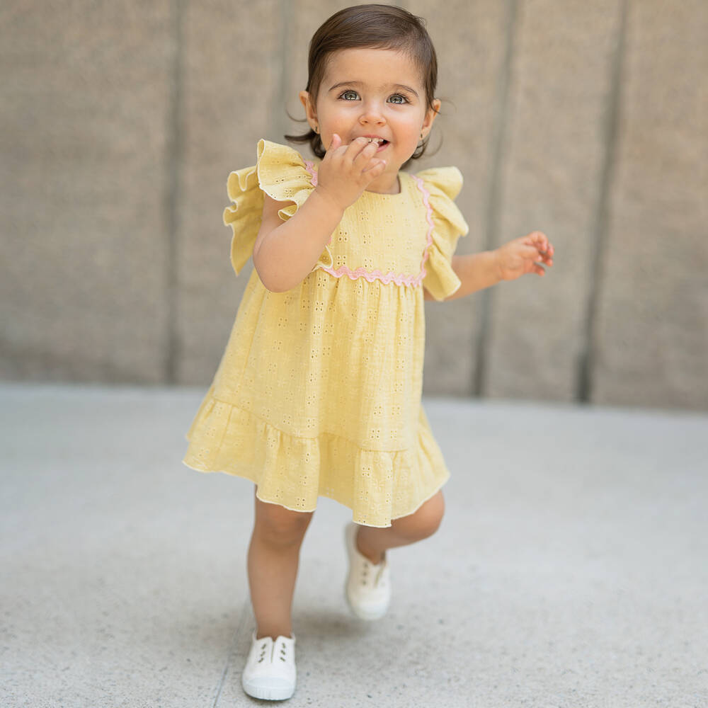 PAZ Rodríguez-Girls Yellow Broderie Anglaise Dress | Childrensalon Outlet
