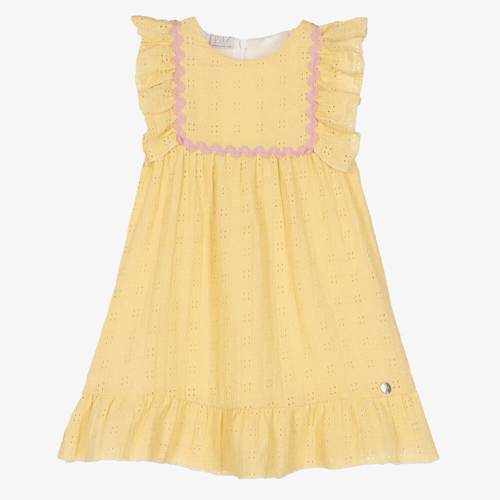 Paz Rodríguez - Желтое платье с вышивкой английской гладью | Childrensalon