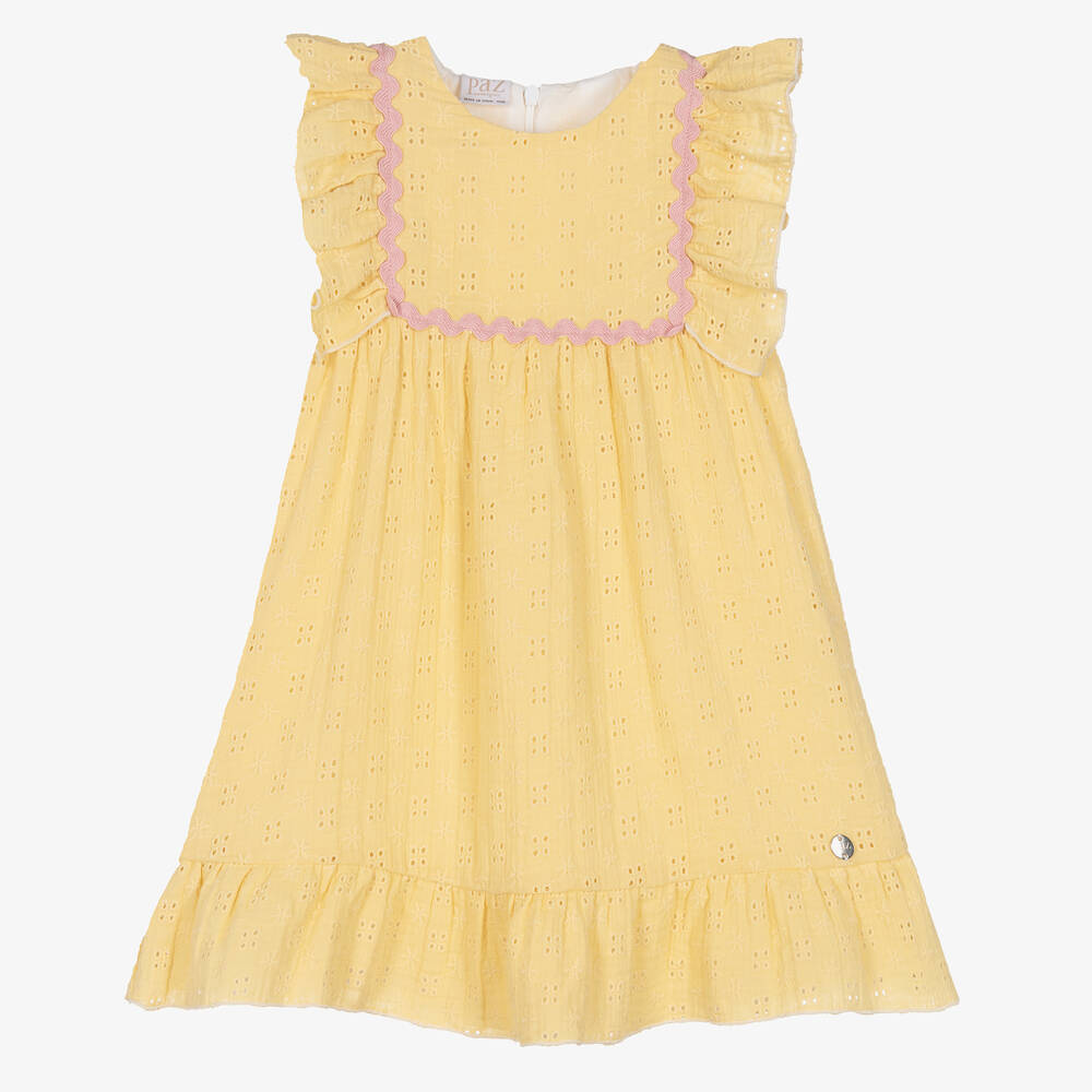 PAZ Rodríguez-Girls Yellow Broderie Anglaise Dress | Childrensalon Outlet