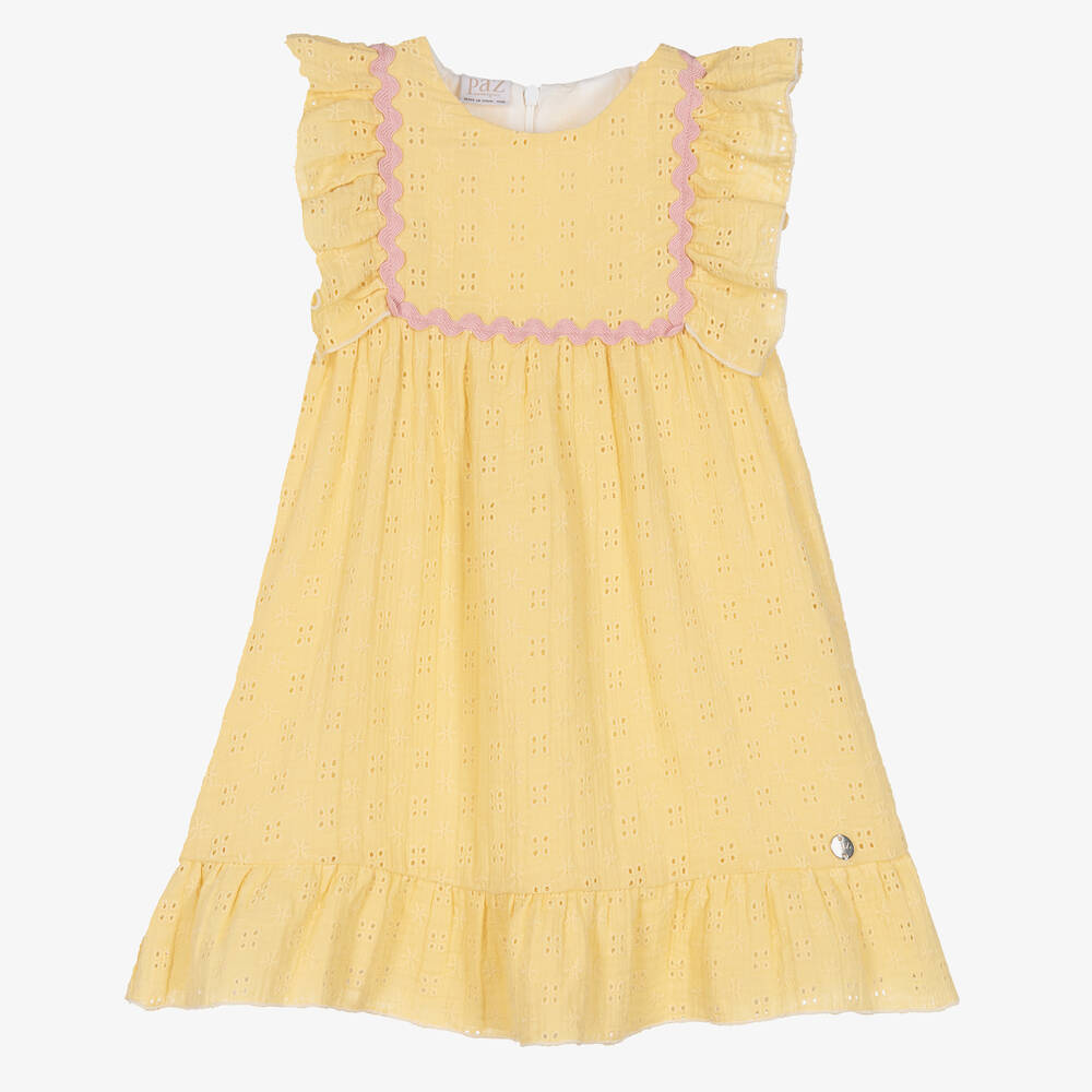 Paz Rodríguez - Girls Yellow Broderie Anglaise Dress | Childrensalon