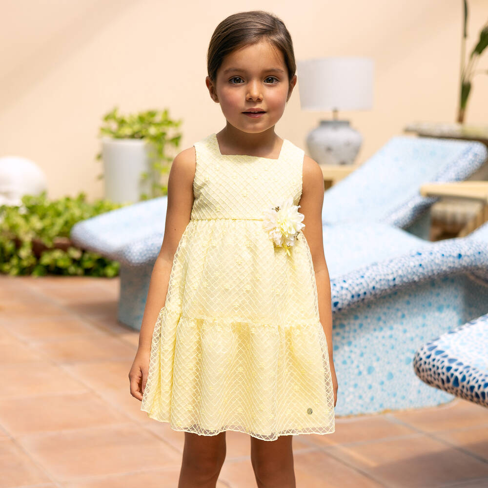 PAZ Rodríguez-Girls Yellow Floral Tulle Dress | Childrensalon Outlet