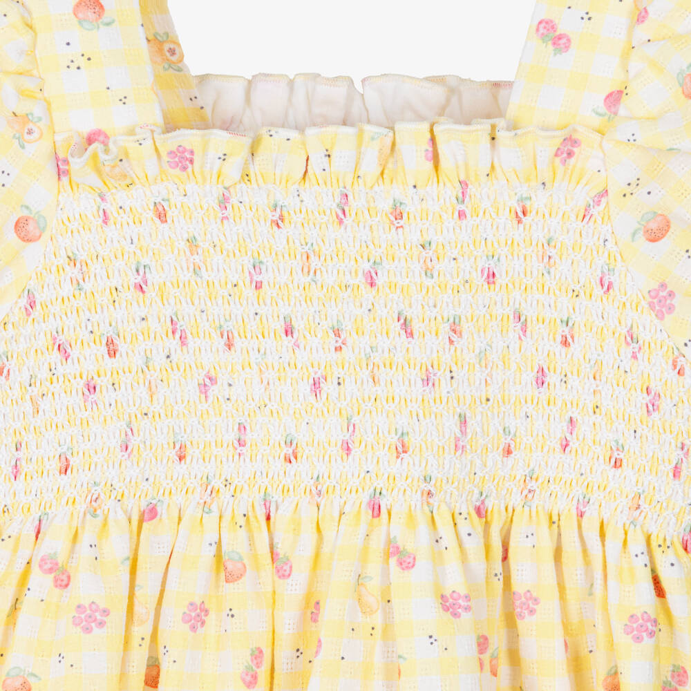 PAZ Rodríguez-Girls Yellow Gingham & Fruit Print Cotton Dress | Childrensalon Outlet
