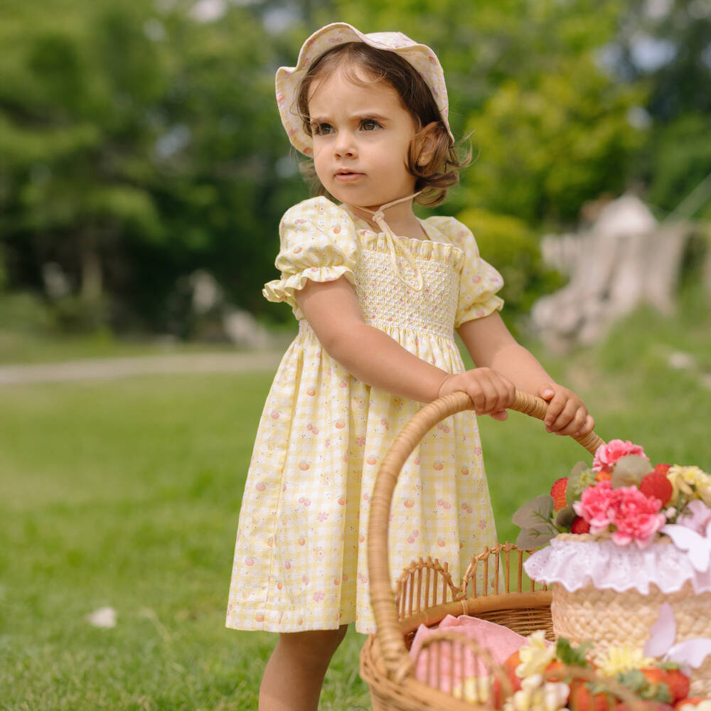 PAZ Rodríguez-Girls Yellow Gingham & Fruit Print Cotton Dress | Childrensalon Outlet