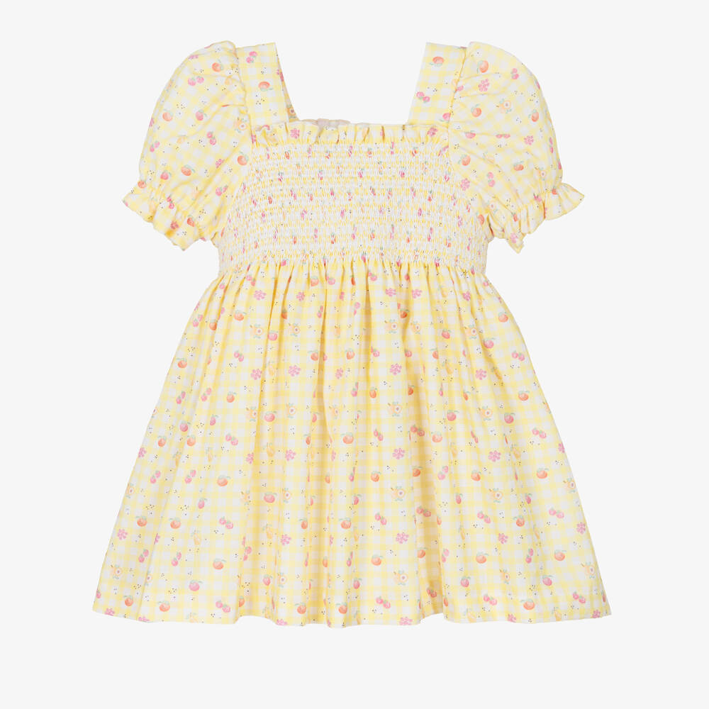 PAZ Rodríguez-Girls Yellow Gingham & Fruit Print Cotton Dress | Childrensalon Outlet
