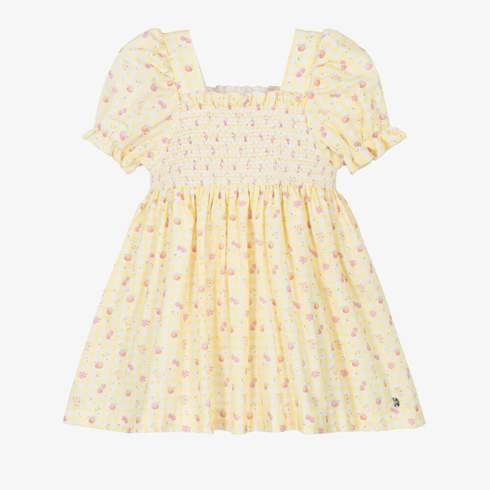 PAZ Rodríguez-Girls Yellow Gingham & Fruit Print Cotton Dress | Childrensalon Outlet