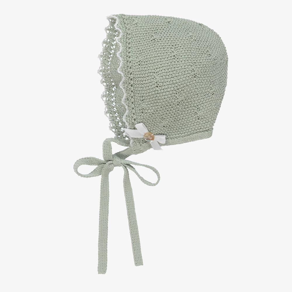 Paz Rodríguez - Green Cotton Knit Baby Bonnet | Childrensalon