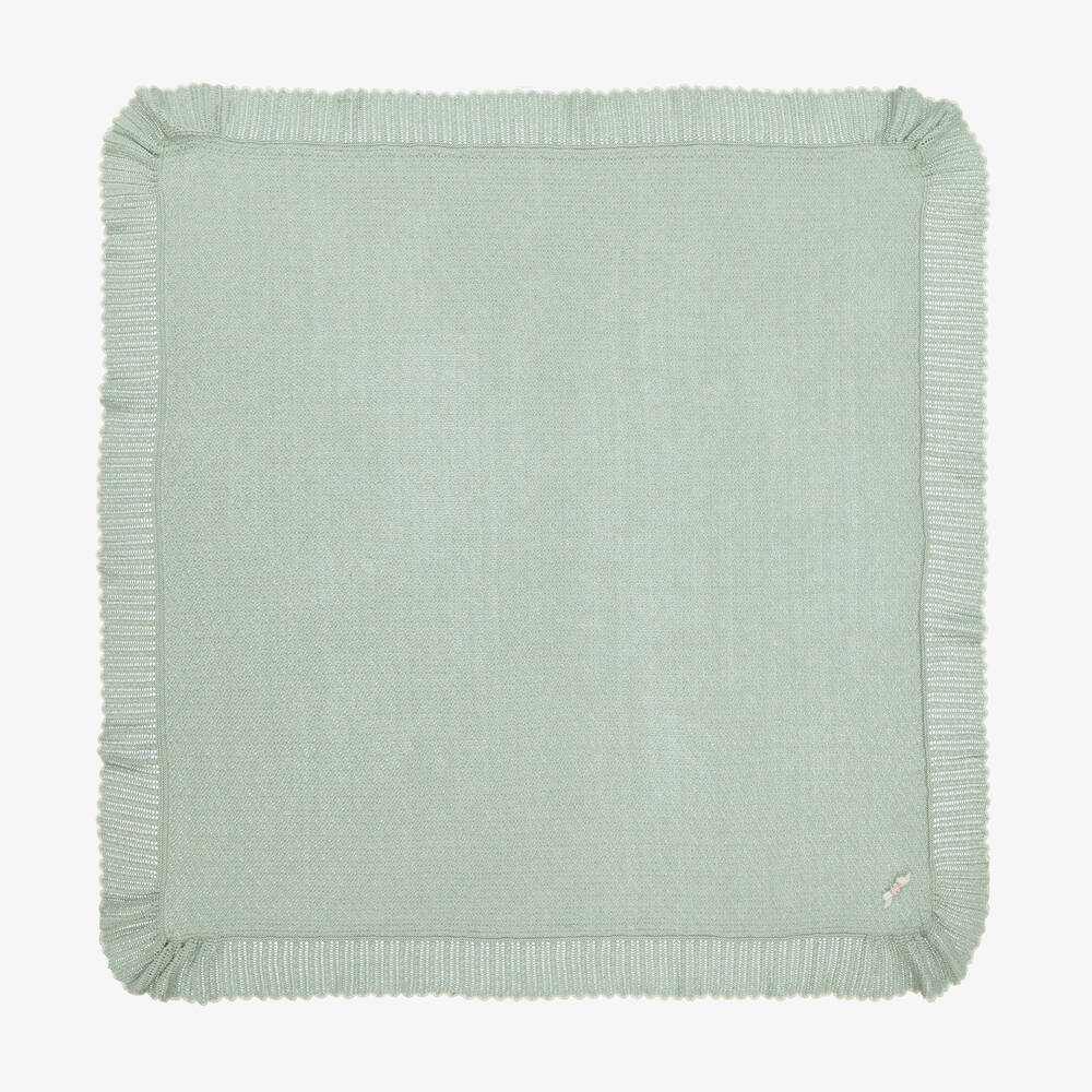 Paz Rodríguez - Green Knitted Cotton Baby Shawl (112cm) | Childrensalon