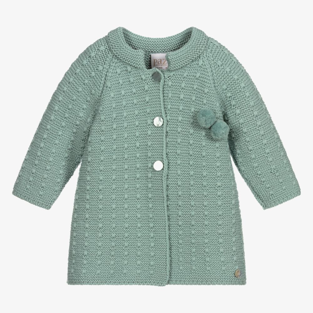 Paz Rodríguez - Green Knitted Wool Baby Coat  | Childrensalon