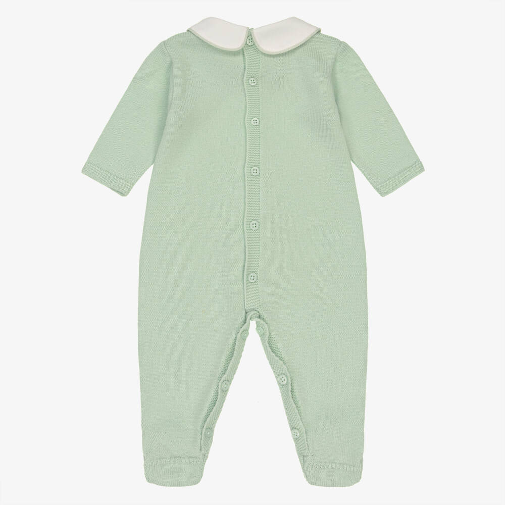 PAZ Rodríguez-Green Wool Knit Babygrow with White Cotton Collar | Childrensalon Outlet