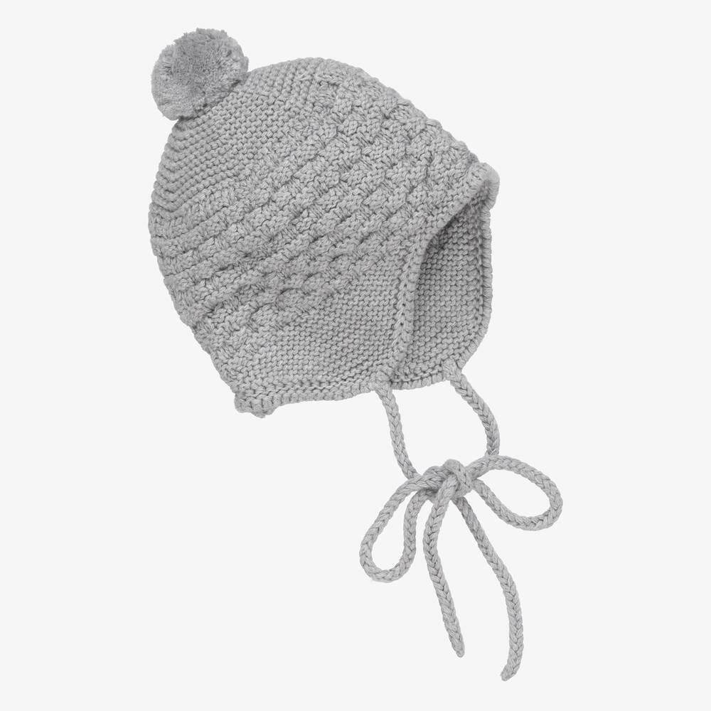 Paz Rodríguez - Grey Cotton & Cashmere Knit Pom-Pom Hat | Childrensalon