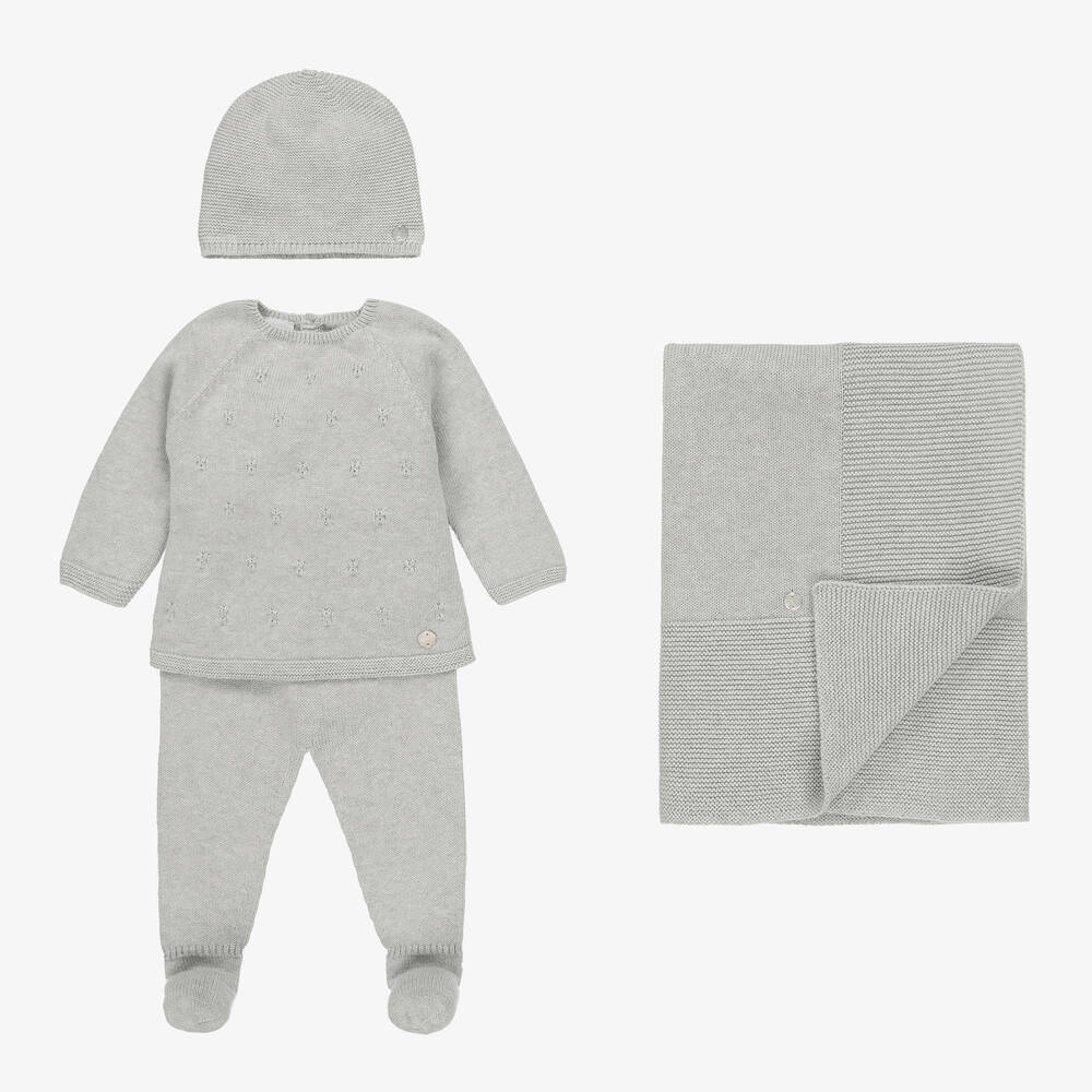 Paz Rodríguez - Grey Cotton Knit Babygrow Gift Set | Childrensalon