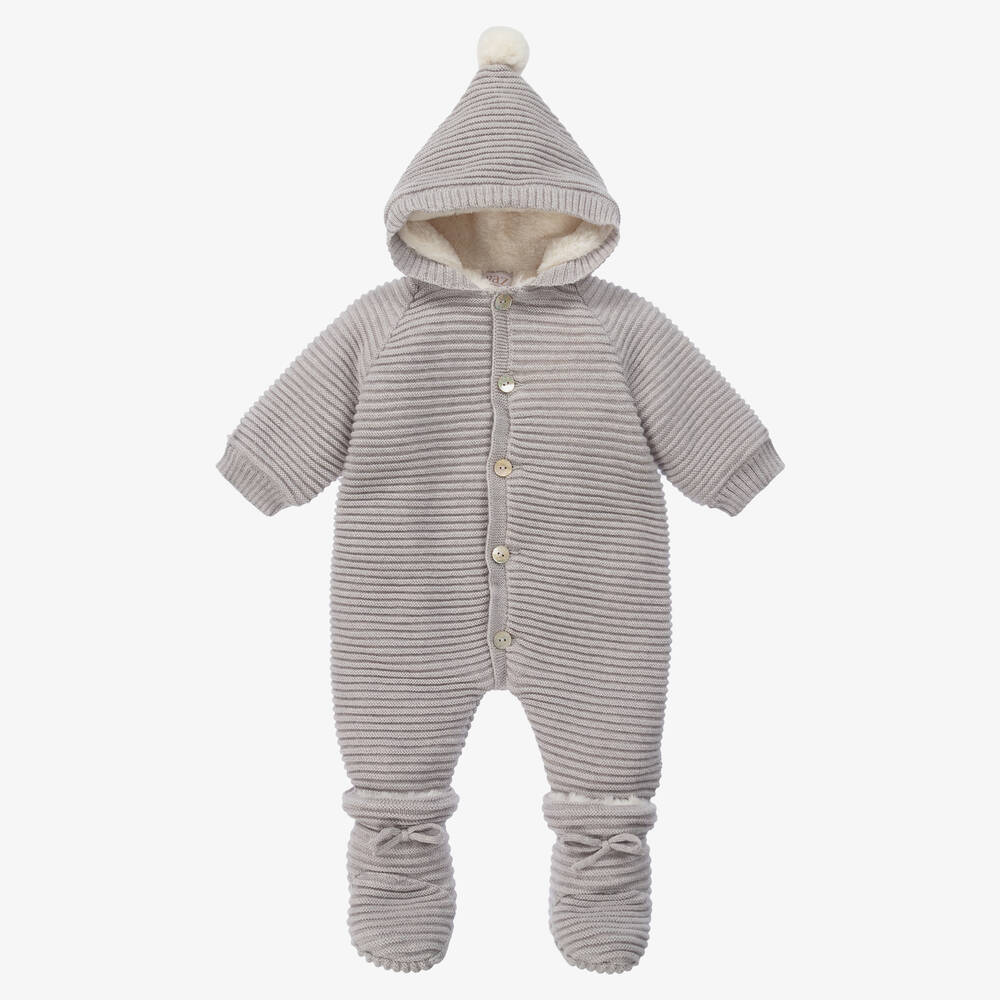 Paz Rodríguez - Grey Cotton Knit Pramsuit & Booties | Childrensalon