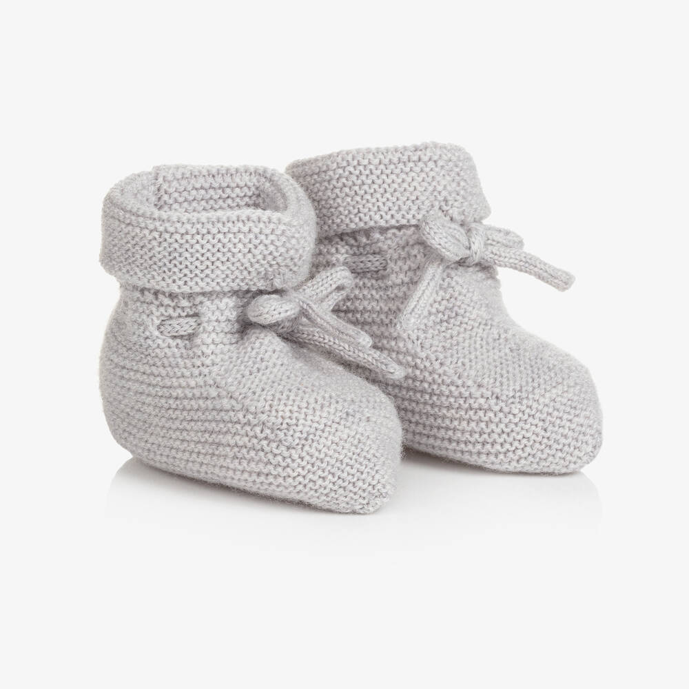Paz Rodríguez - Grey Knitted Wool Baby Booties | Childrensalon