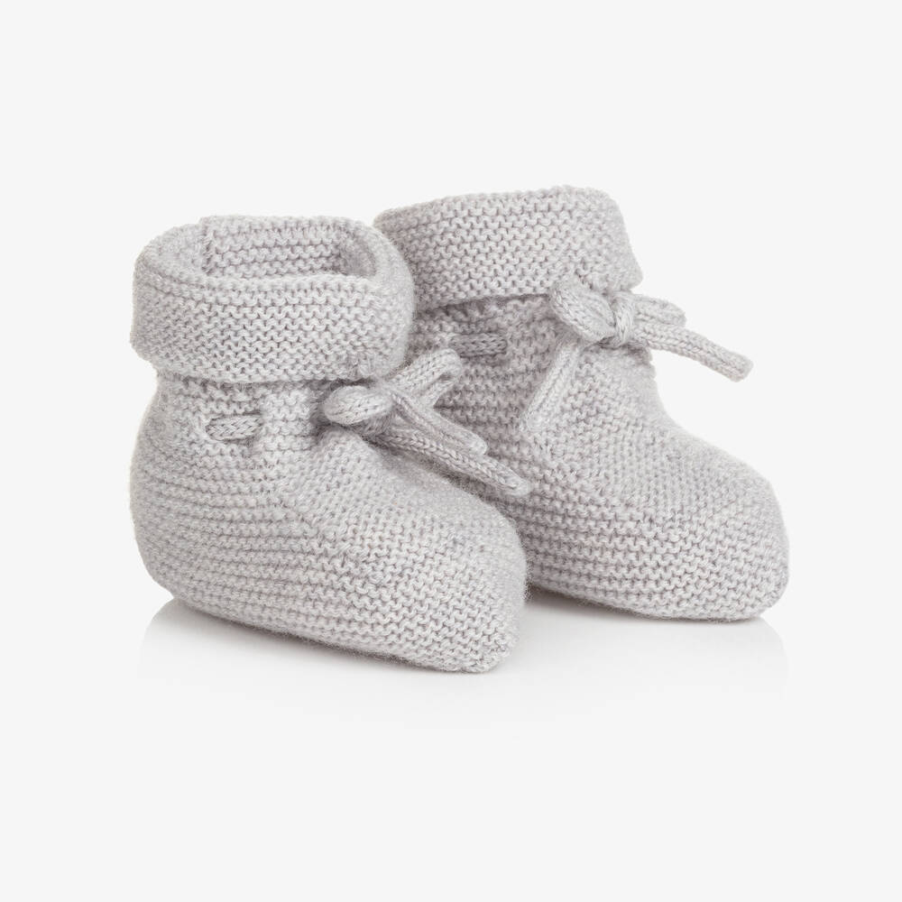 PAZ Rodríguez-Grey Knitted Wool Baby Booties | Childrensalon Outlet