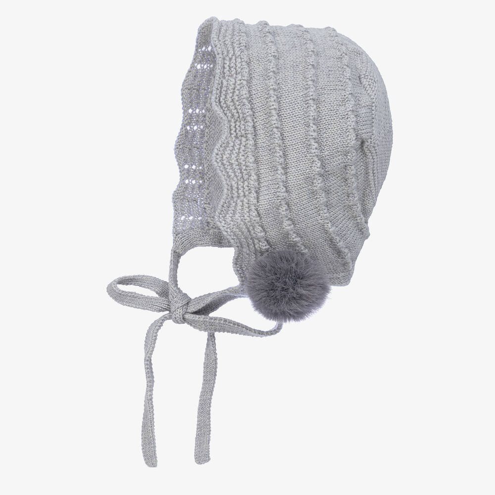 PAZ Rodríguez-Grey Merino Wool Knitted Baby Bonnet | Childrensalon Outlet