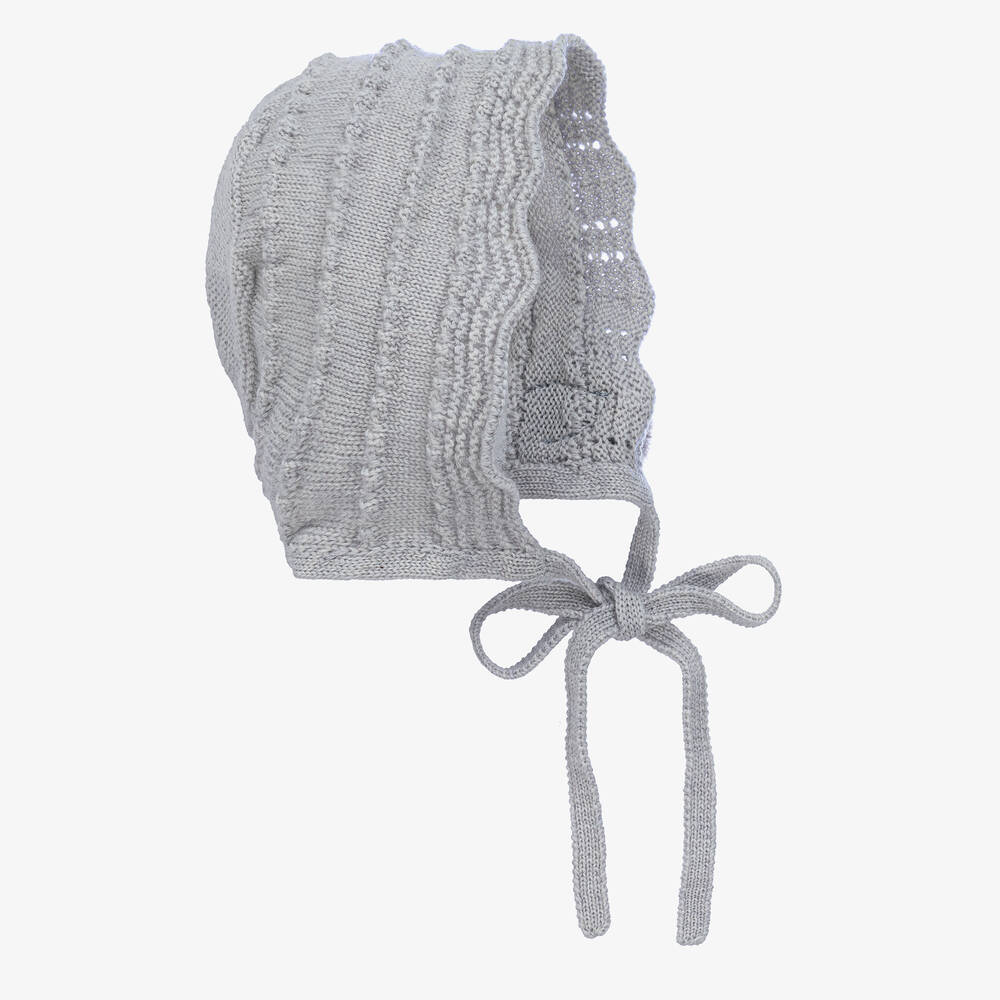 Paz Rodríguez - Grey Merino Wool Knitted Baby Bonnet | Childrensalon