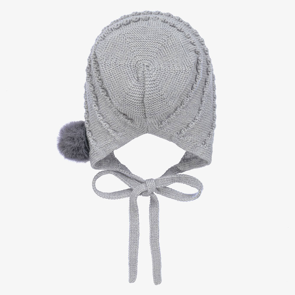 PAZ Rodríguez-Grey Merino Wool Knitted Baby Bonnet | Childrensalon Outlet
