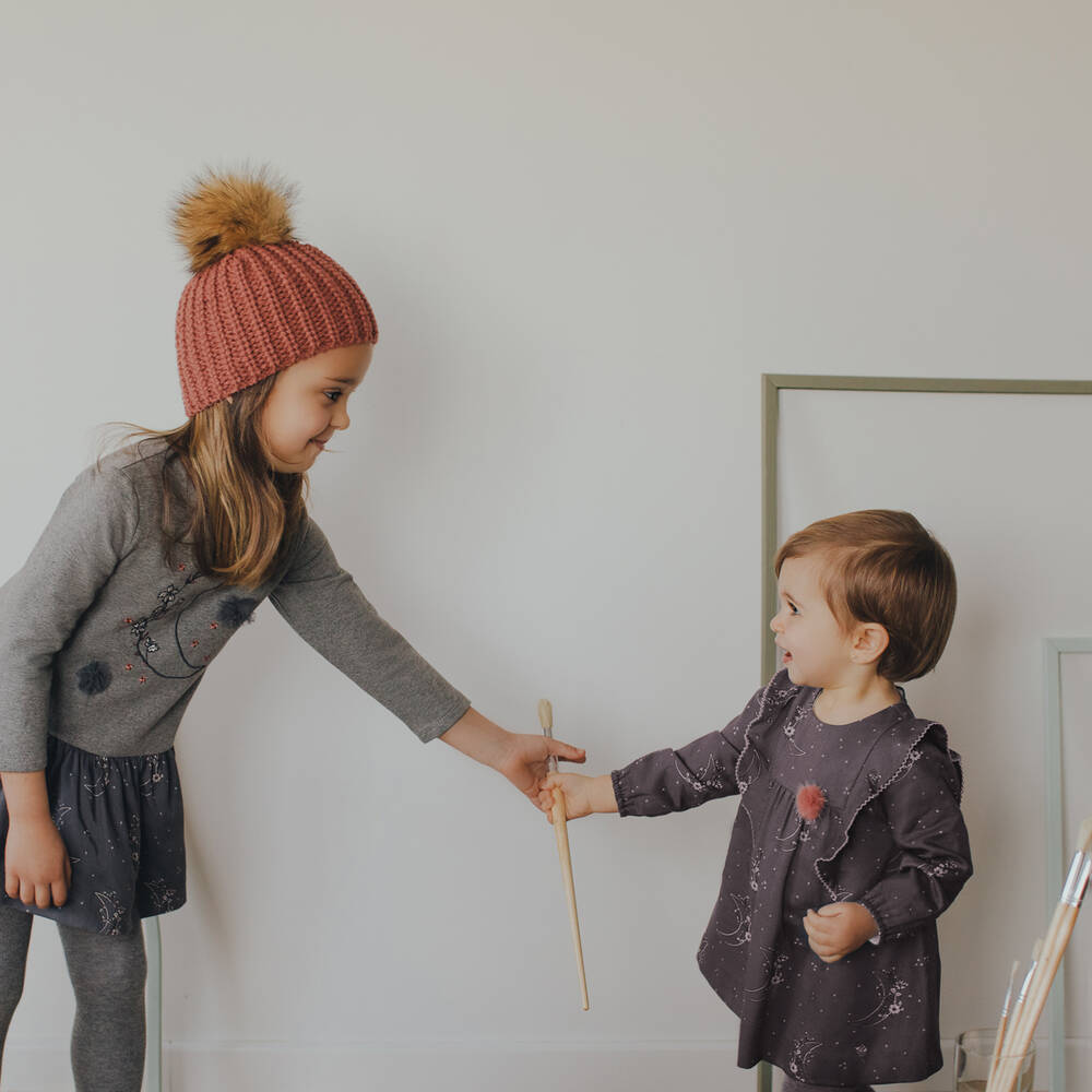 PAZ Rodríguez-فستان مزيج قطن وفيسكوز لون رمادي وزهري | Childrensalon Outlet