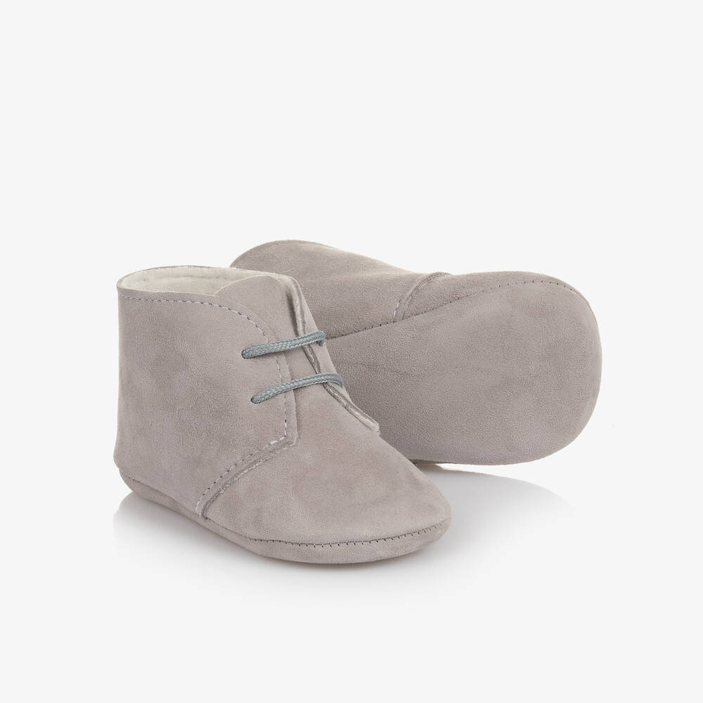 Paz Rodríguez - Grey Suede Lace-Up Pre-Walkers | Childrensalon