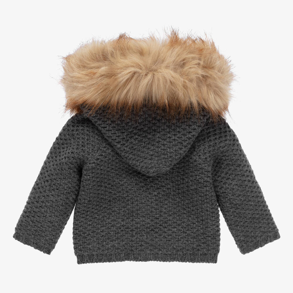 باز رودريغيز-معطف صوف مزيج صوف محبوك لون رمادي داكن للأطفال | Childrensalon Outlet