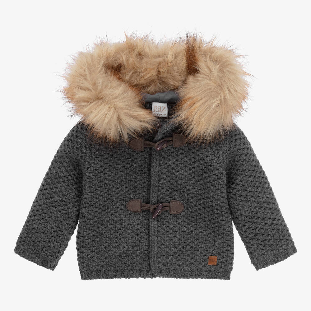 PAZ Rodríguez-Серое шерстяное пальто с искусственным мехом | Childrensalon Outlet