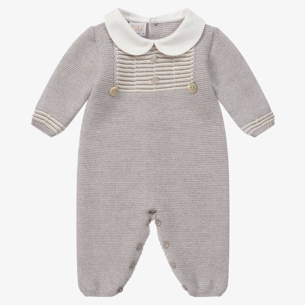 Paz Rodríguez - Grey Wool Knit Babysuit | Childrensalon