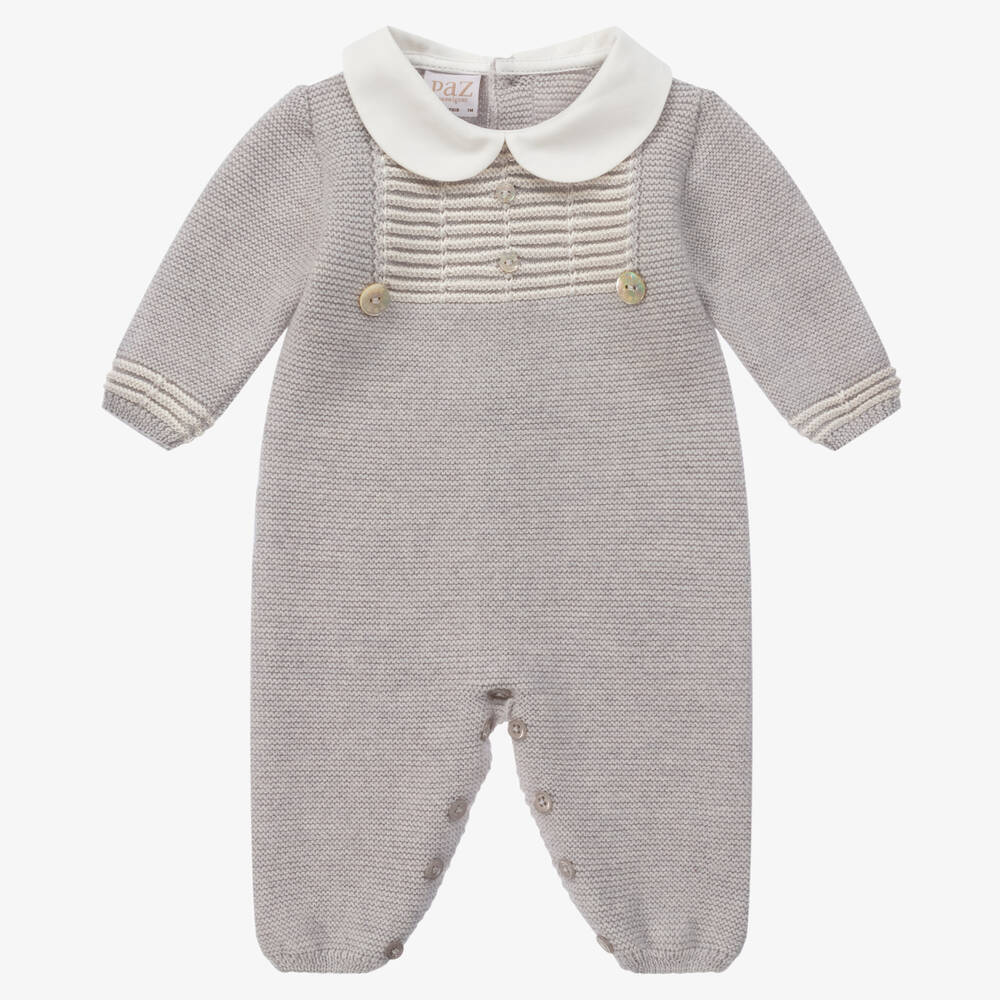 PAZ Rodríguez-Grey Wool Knit Babysuit | Childrensalon Outlet