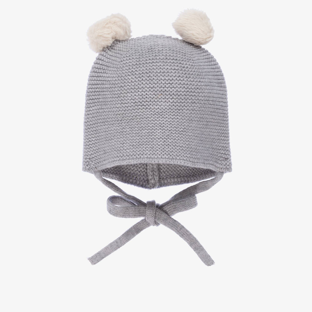 Paz Rodríguez - Grey Wool Knit Pom-Pom Hat | Childrensalon