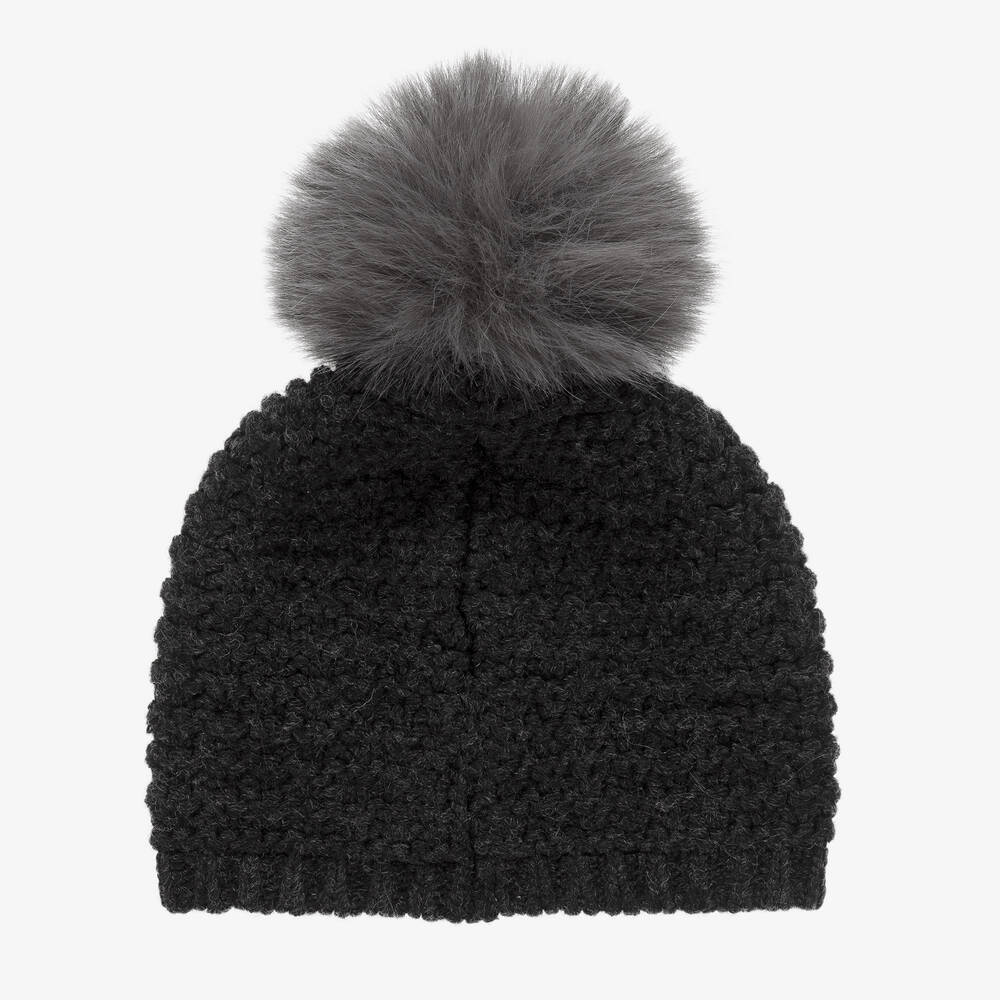 PAZ Rodríguez-Grey Wool Knit Pom-Pom Hat | Childrensalon Outlet