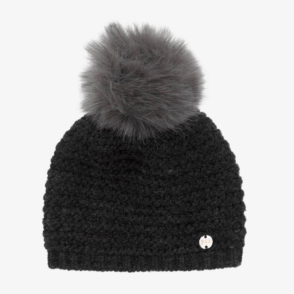 PAZ Rodríguez-Grey Wool Knit Pom-Pom Hat | Childrensalon Outlet