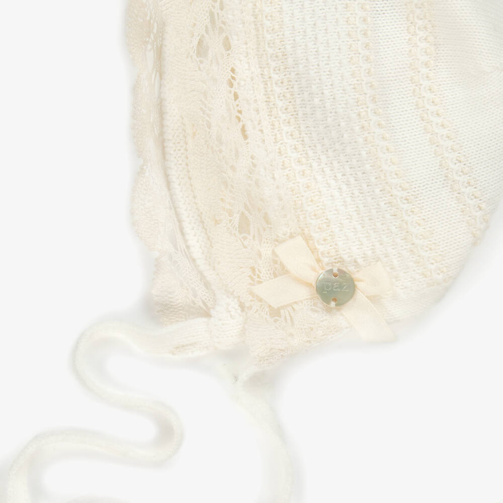 PAZ Rodríguez-Infant Ivory Knit Lace Bonnet | Childrensalon Outlet