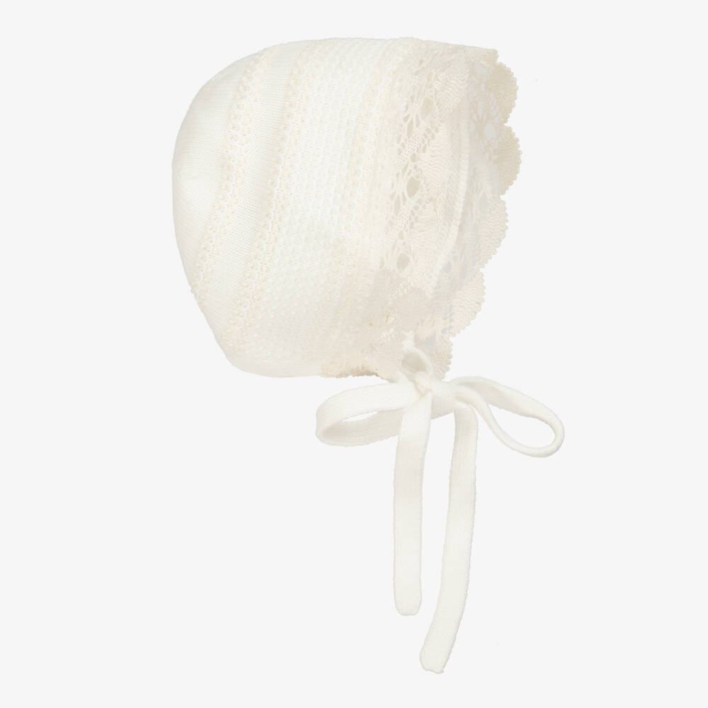 PAZ Rodríguez-Infant Ivory Knit Lace Bonnet | Childrensalon Outlet