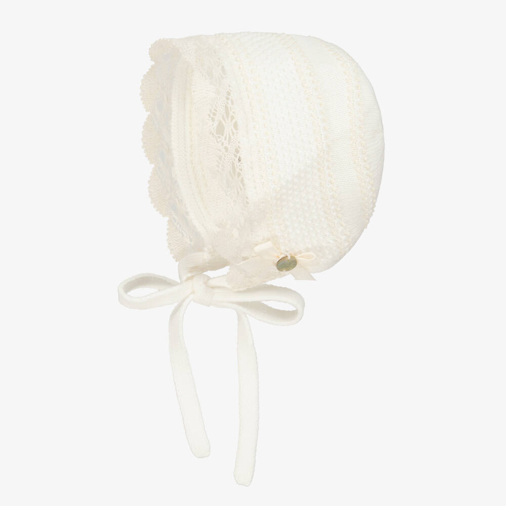 PAZ Rodríguez-Infant Ivory Knit Lace Bonnet | Childrensalon Outlet