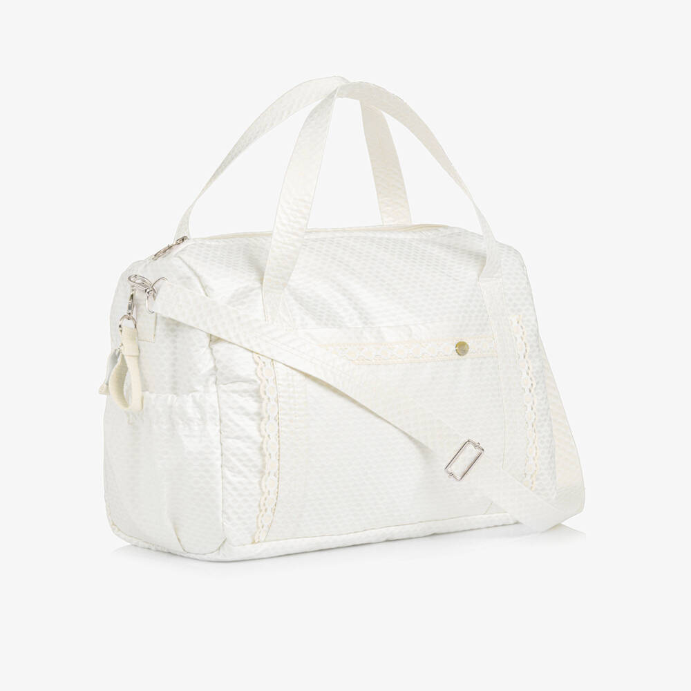 PAZ Rodríguez-Ivory Baby Changing Bag with Lace Trim (40cm) | Childrensalon Outlet