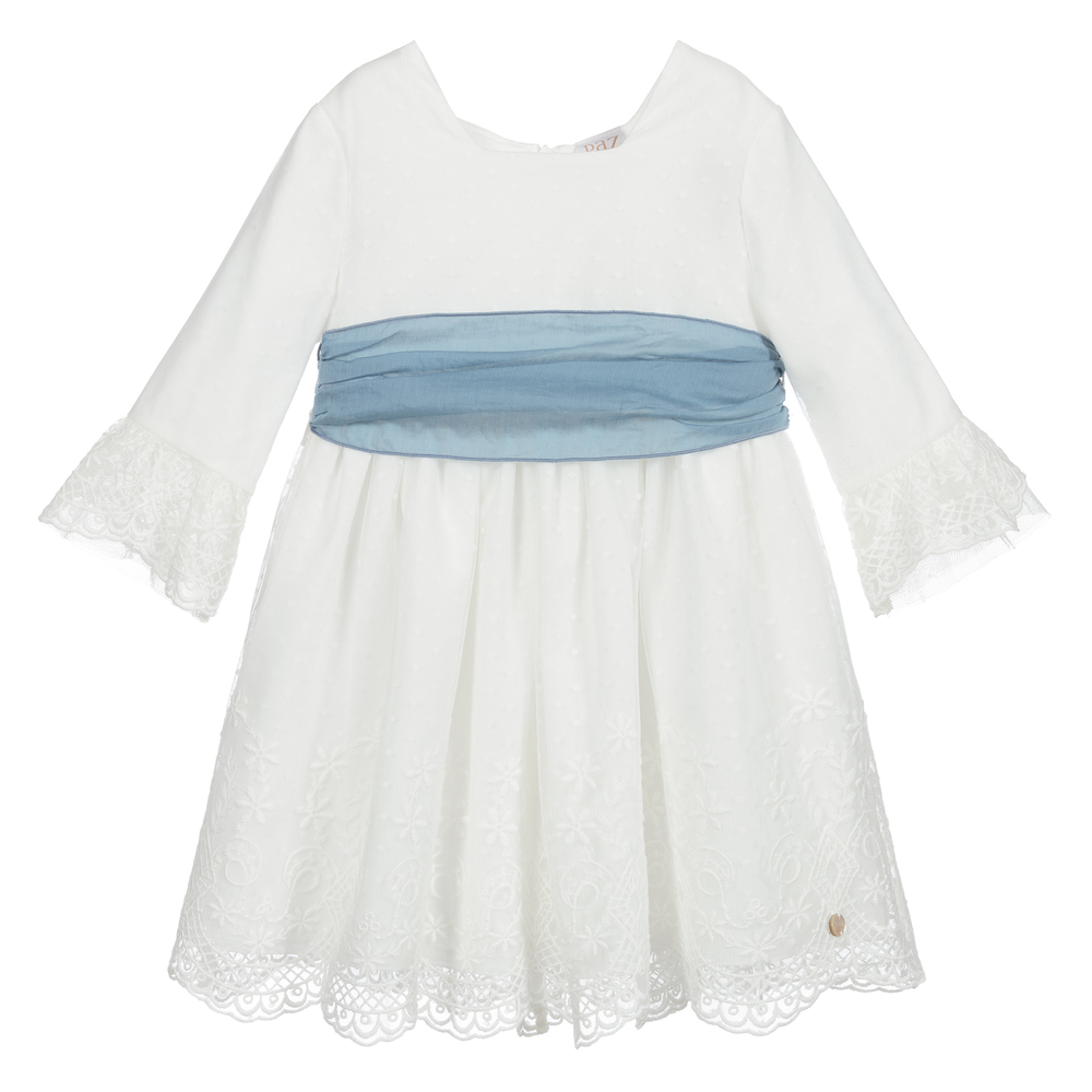 Paz Rodríguez - Кружевное платье цвета слоновой кости и голубого цвета | Childrensalon