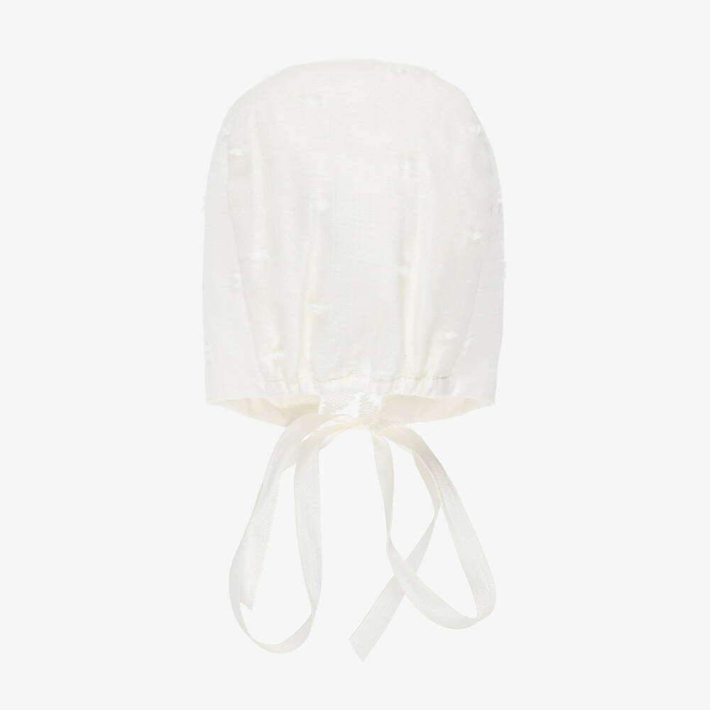 PAZ Rodríguez-Ivory Cotton Baby Bonnet with Lace Trim | Childrensalon Outlet