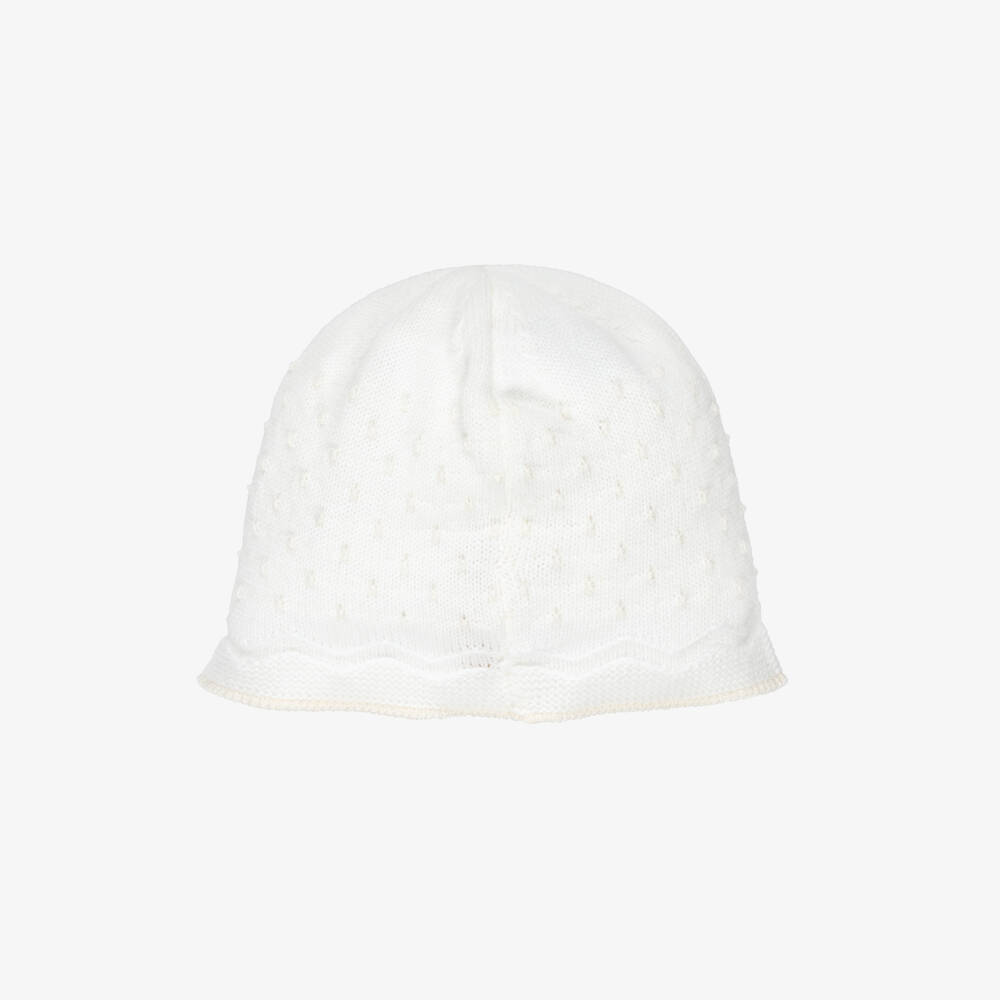 PAZ Rodríguez-Ivory Cotton Knit Baby Hat with Knot Stitch Detail | Childrensalon Outlet